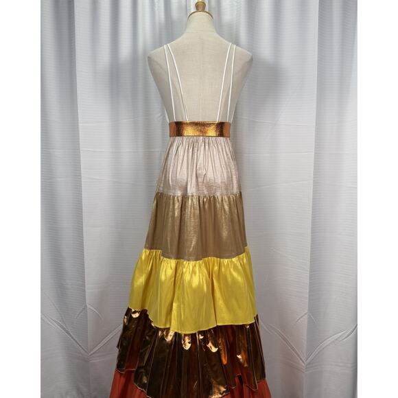 NWT KIMBERLY GOLDSON Mari Tiered Colorblock Maxi Dress Metallic Size 0 - Picture 7 of 14